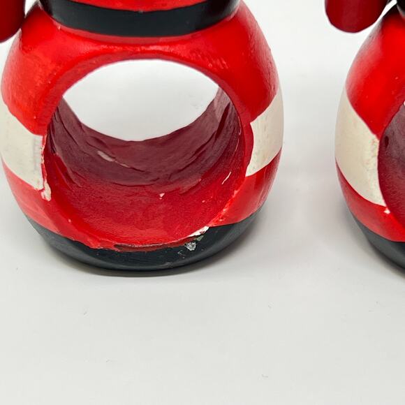 Set of 4 Vintage Handmade Red Wood Santa Claus Napkin Rings Farmhouse Cottage - Picture 9 of 10